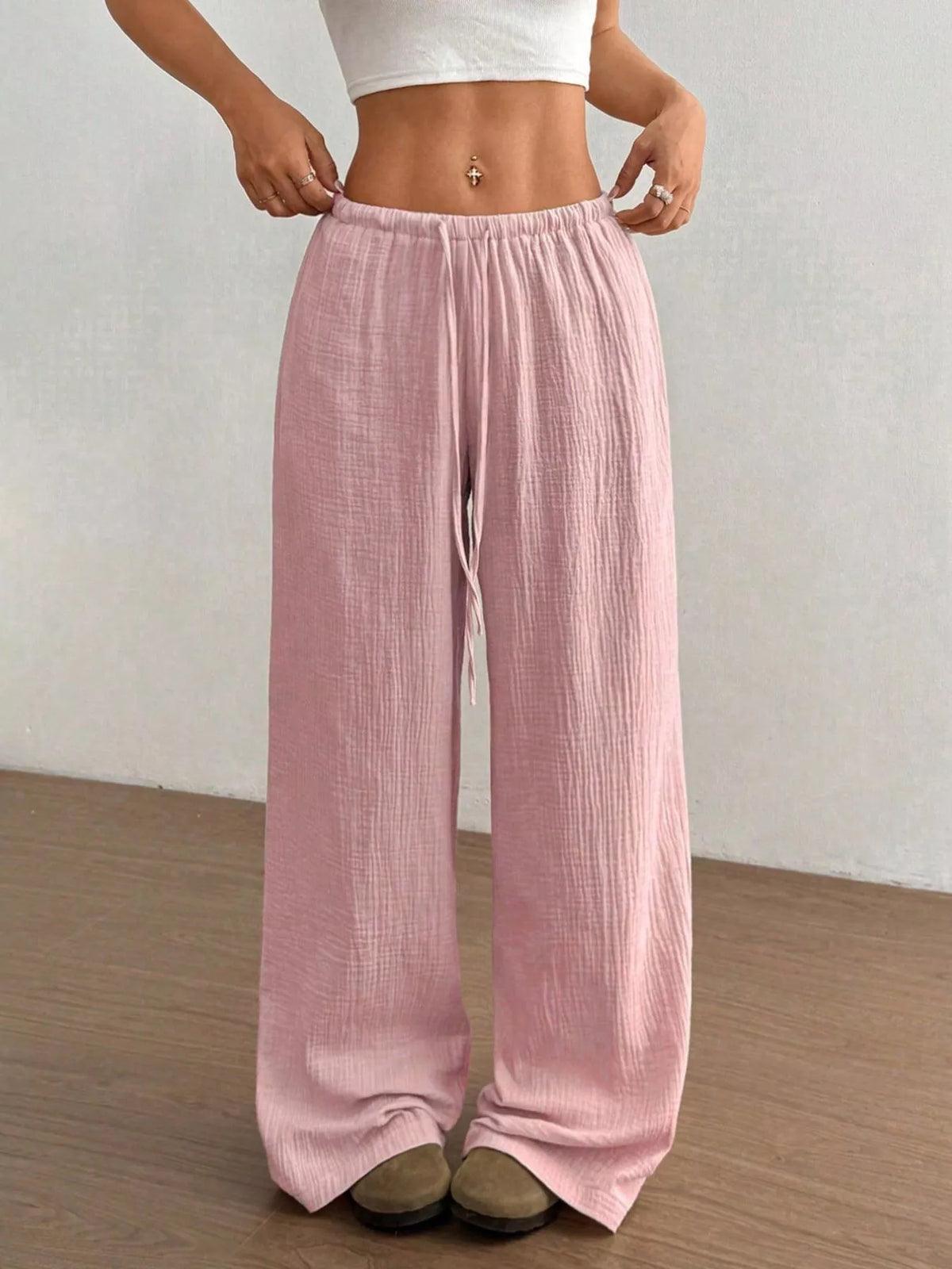 Wide leg pants shown in black