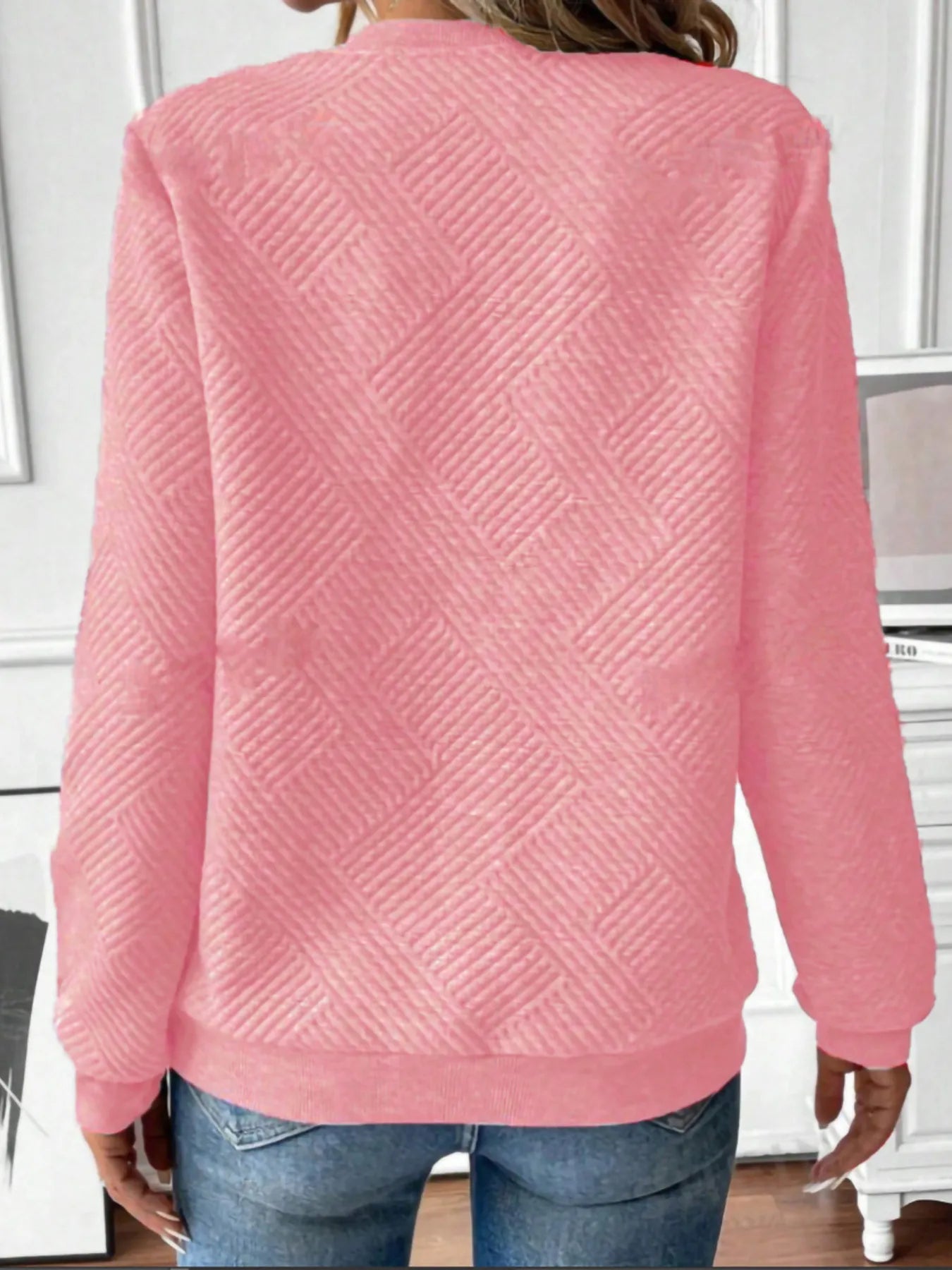 Quarter Zip Textured Long Sleeve Sweatshirt - Fashorio