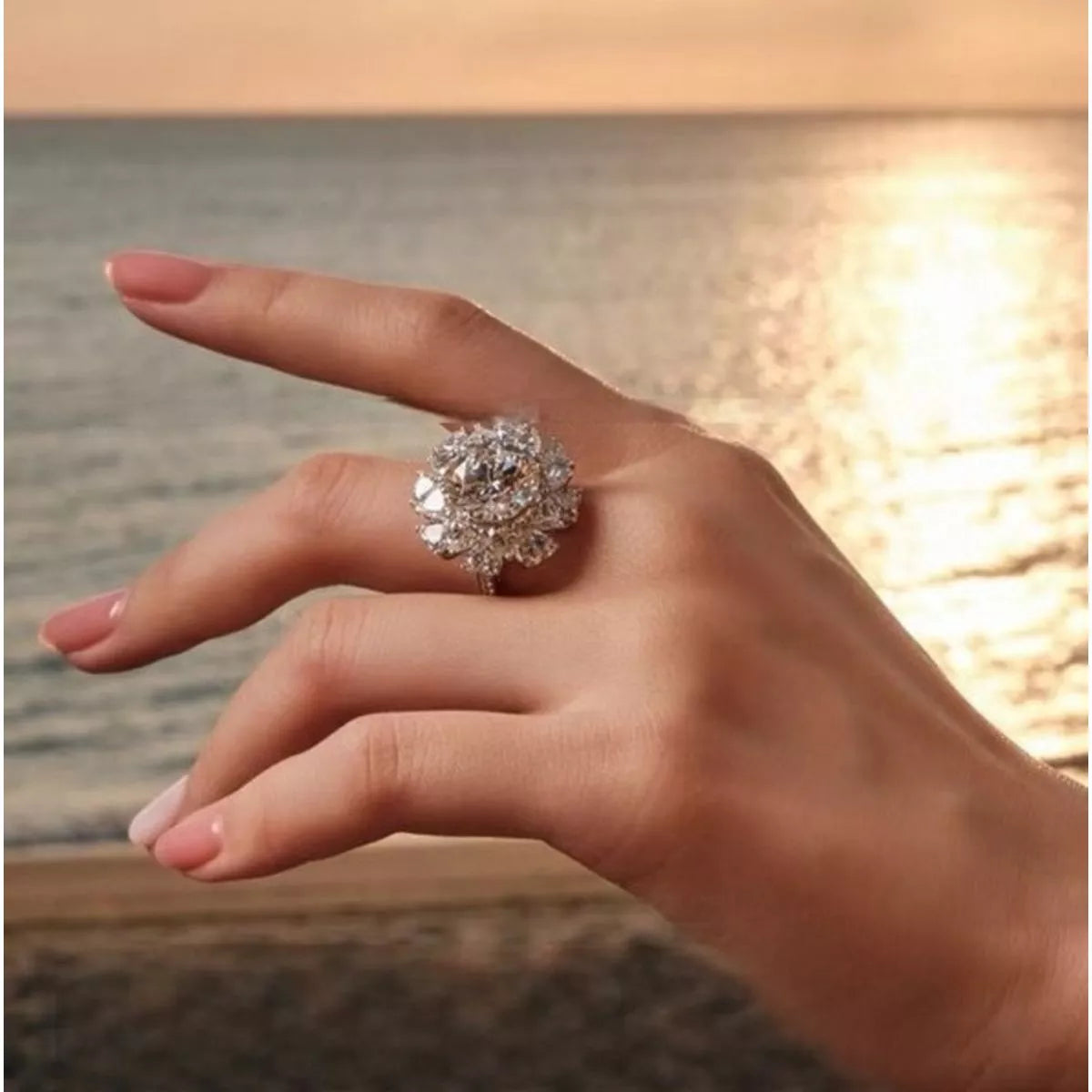 Sterling silver moissanite ring with its matching box