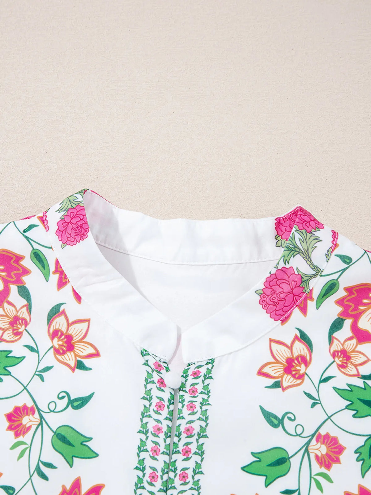 Floral Half Button Mandarin Neck Maxi Dress, fabric and print detail