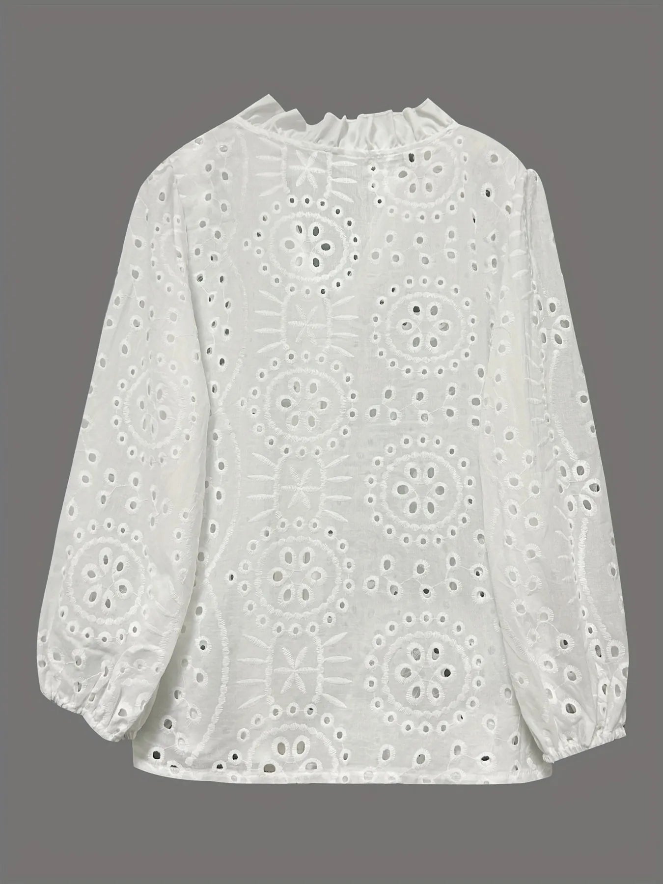 Eyelet Embroidered Button Front Shirt with Puffed Sleeves - Fashorio