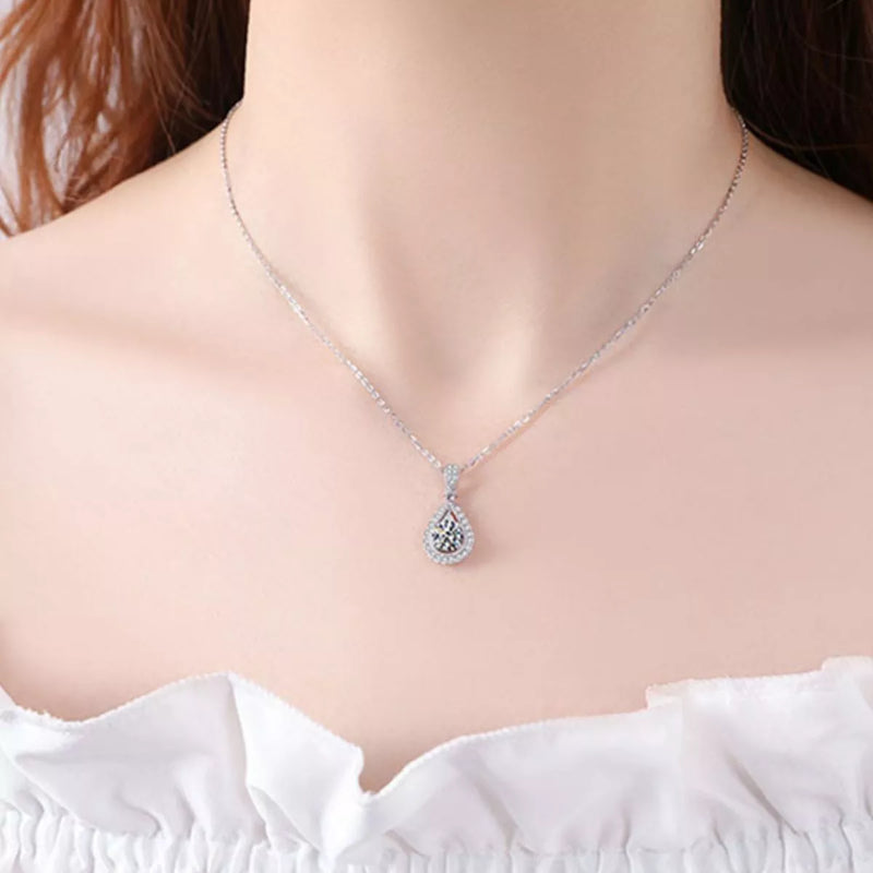 5 carat moissanite teardrop necklace on a silver chain