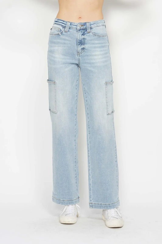 Judy Blue Full Size High Waist Straight Cargo Jeans Light - Fashorio