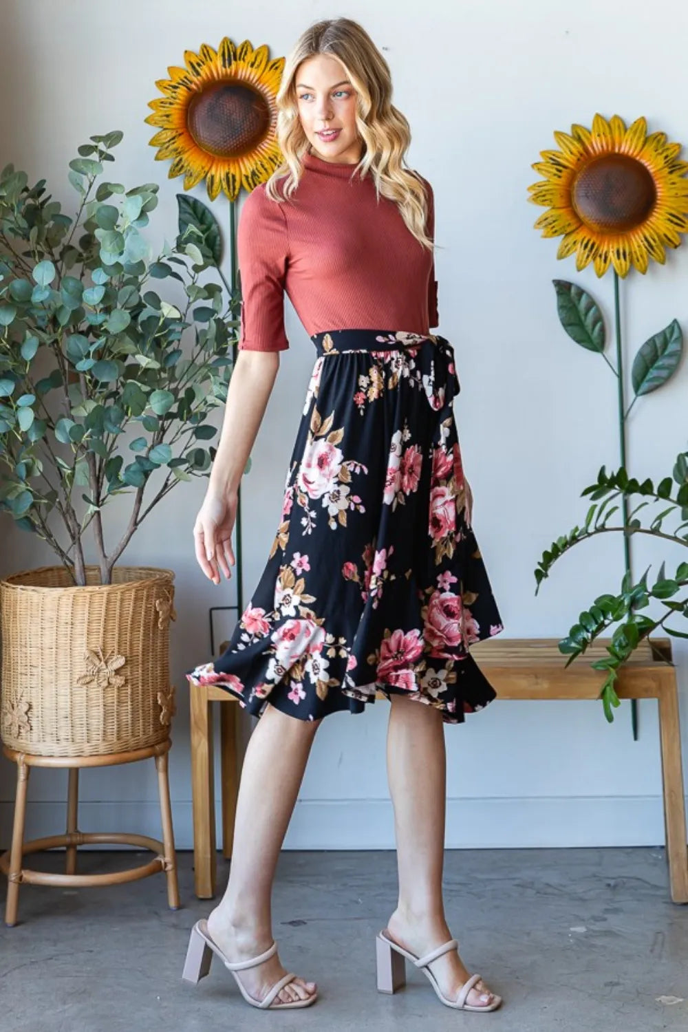 Floral Wrap Dress with Ruffle Hem back view