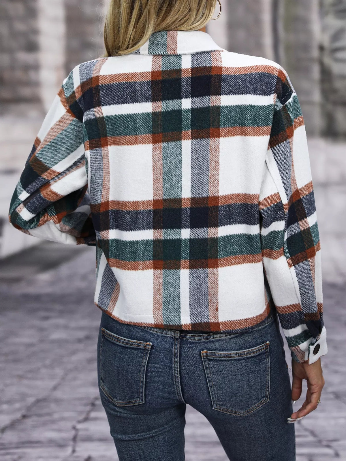 Plaid Oversized Cropped Jacket in Taupe view 7