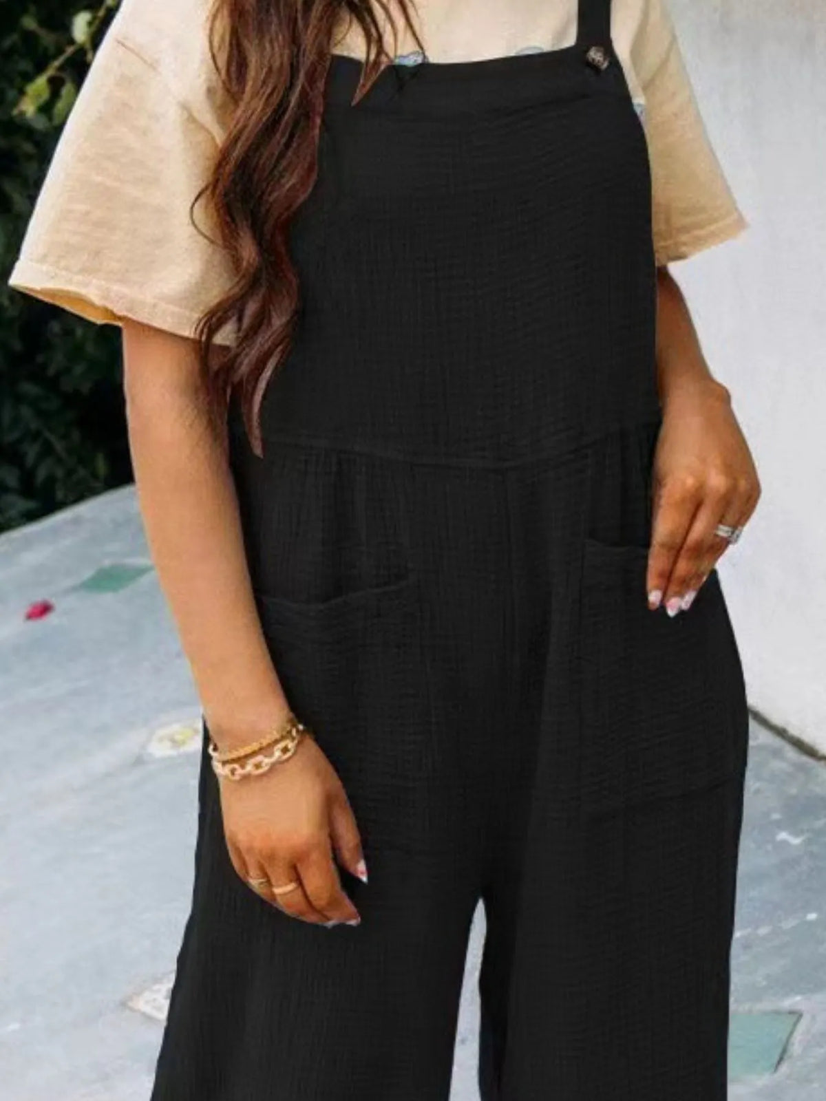 Casual Wide Leg Textured Overalls, view 32