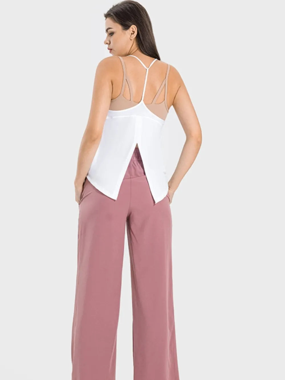 Millennia Slit Spaghetti Strap Scoop Neck Active Cami - Fashorio