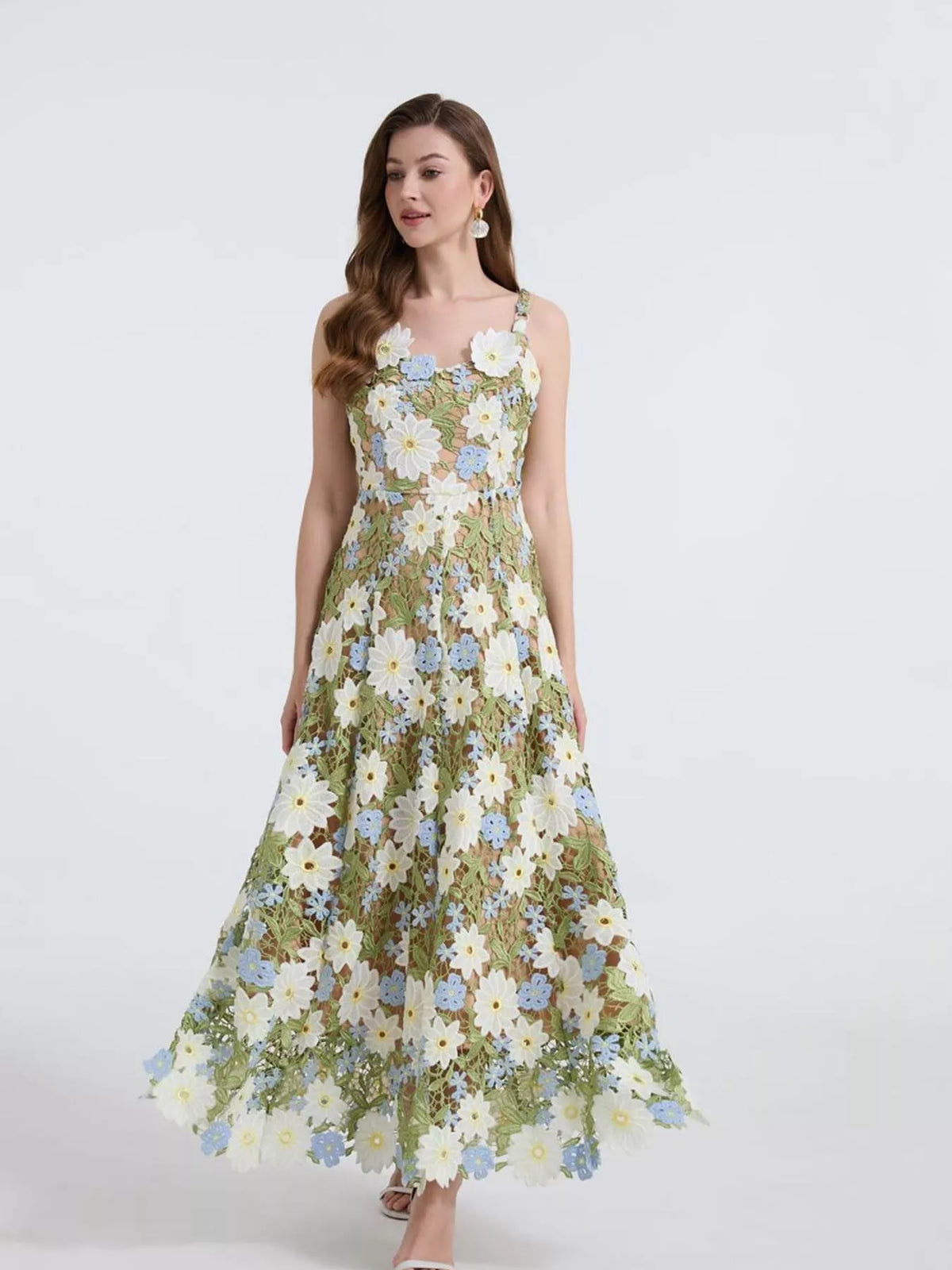 Embroidered maxi dress applique detail