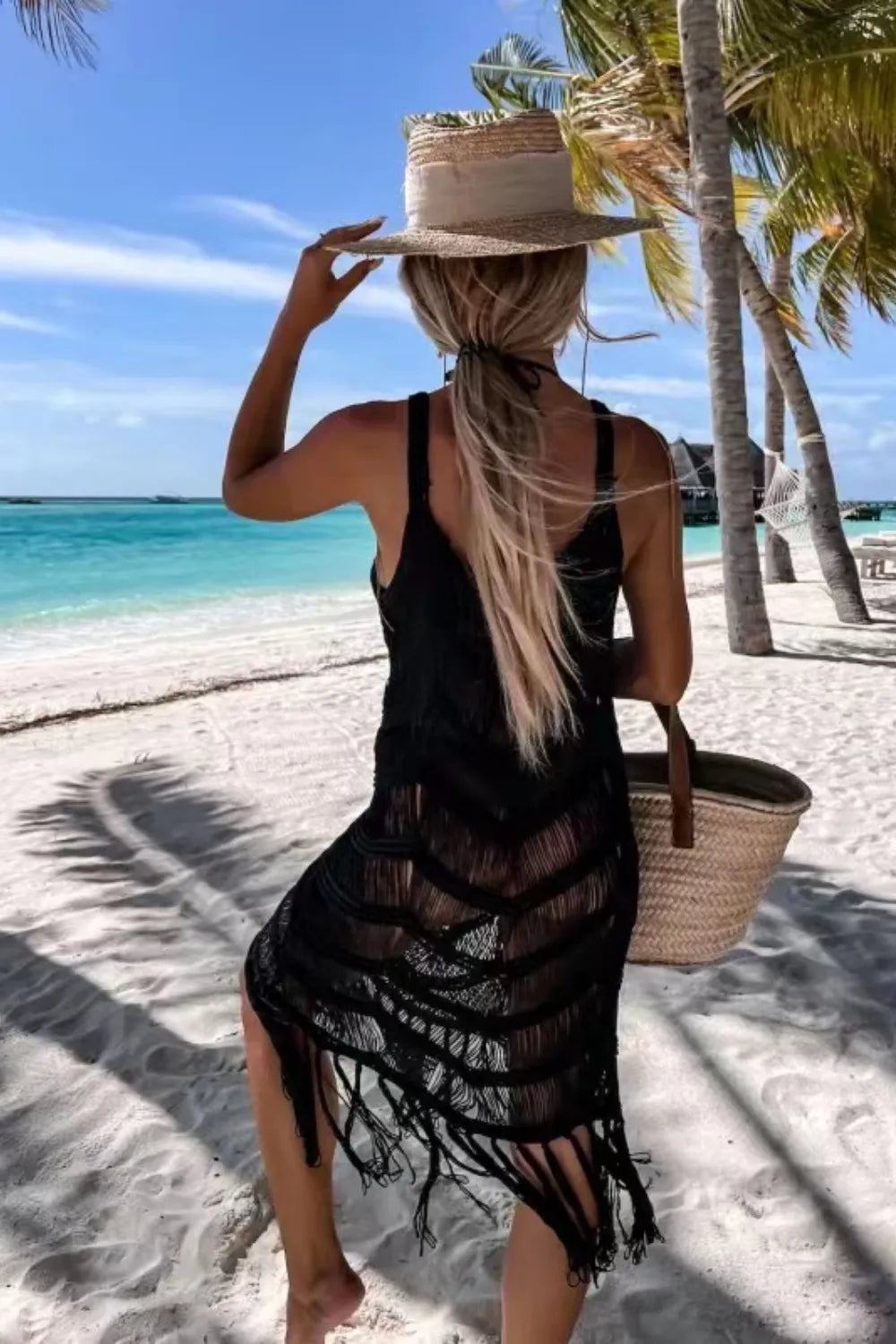 Fringe cover up worn poolside