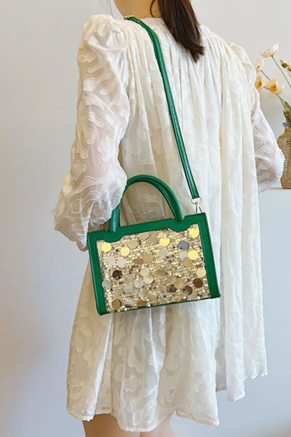 Faux Leather Sequin Handbag view 12