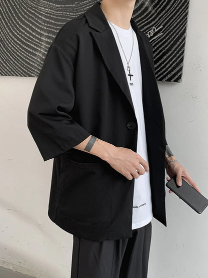 Men's One Button Long Sleeve Blazer Black - Fashorio