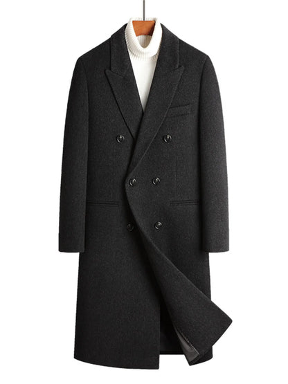 Men's Plus Size Double-Breasted Wool Overcoat Dark Gray - Fashorio