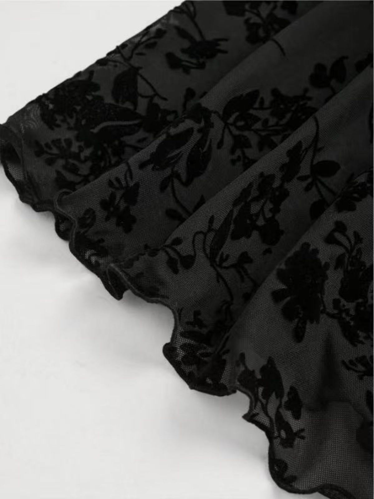 Lace mini dress in black full length styled view