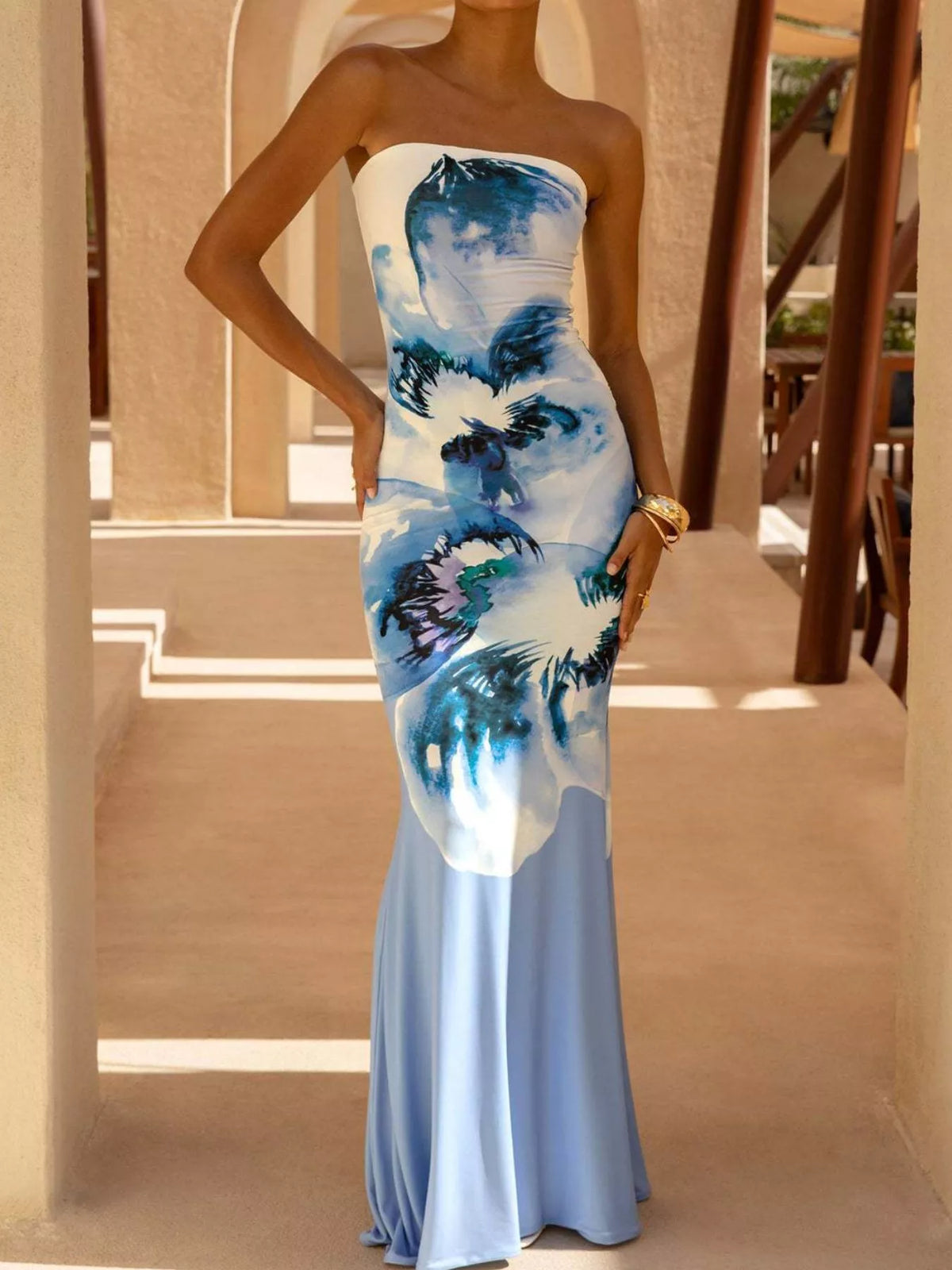 strapless tube bodycon maxi dress full length view