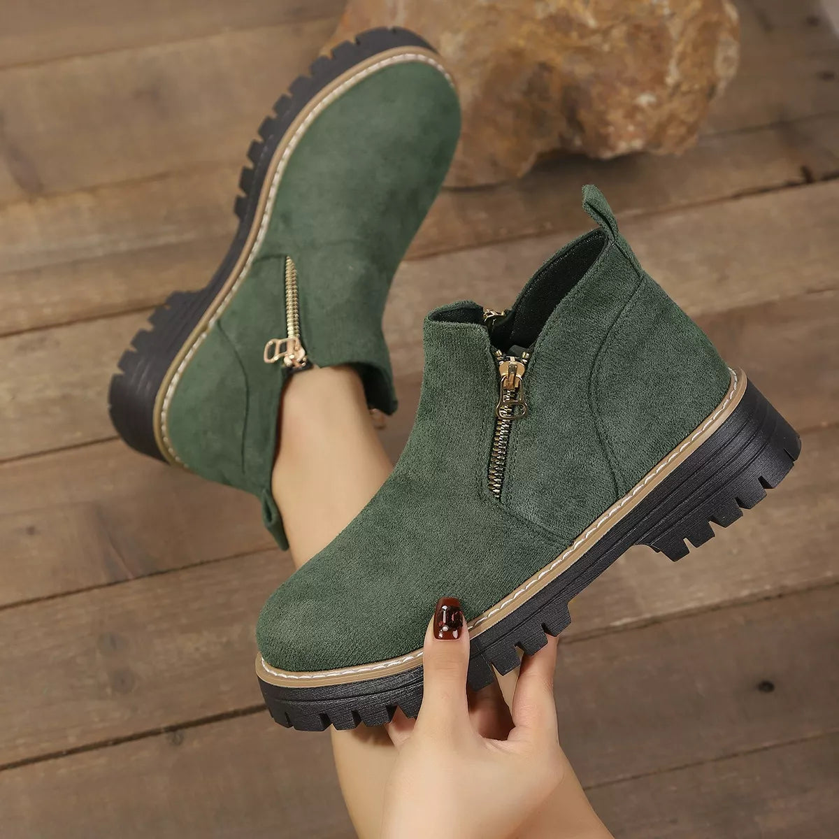 Suede round toe platform boots lifestyle shot