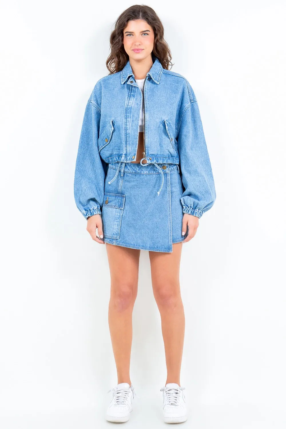 Cargo pocket denim skort waist detail