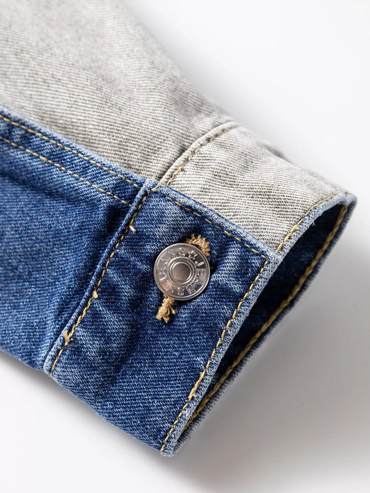 Color Block Patchwork Denim Jacket in Light Gray view 9