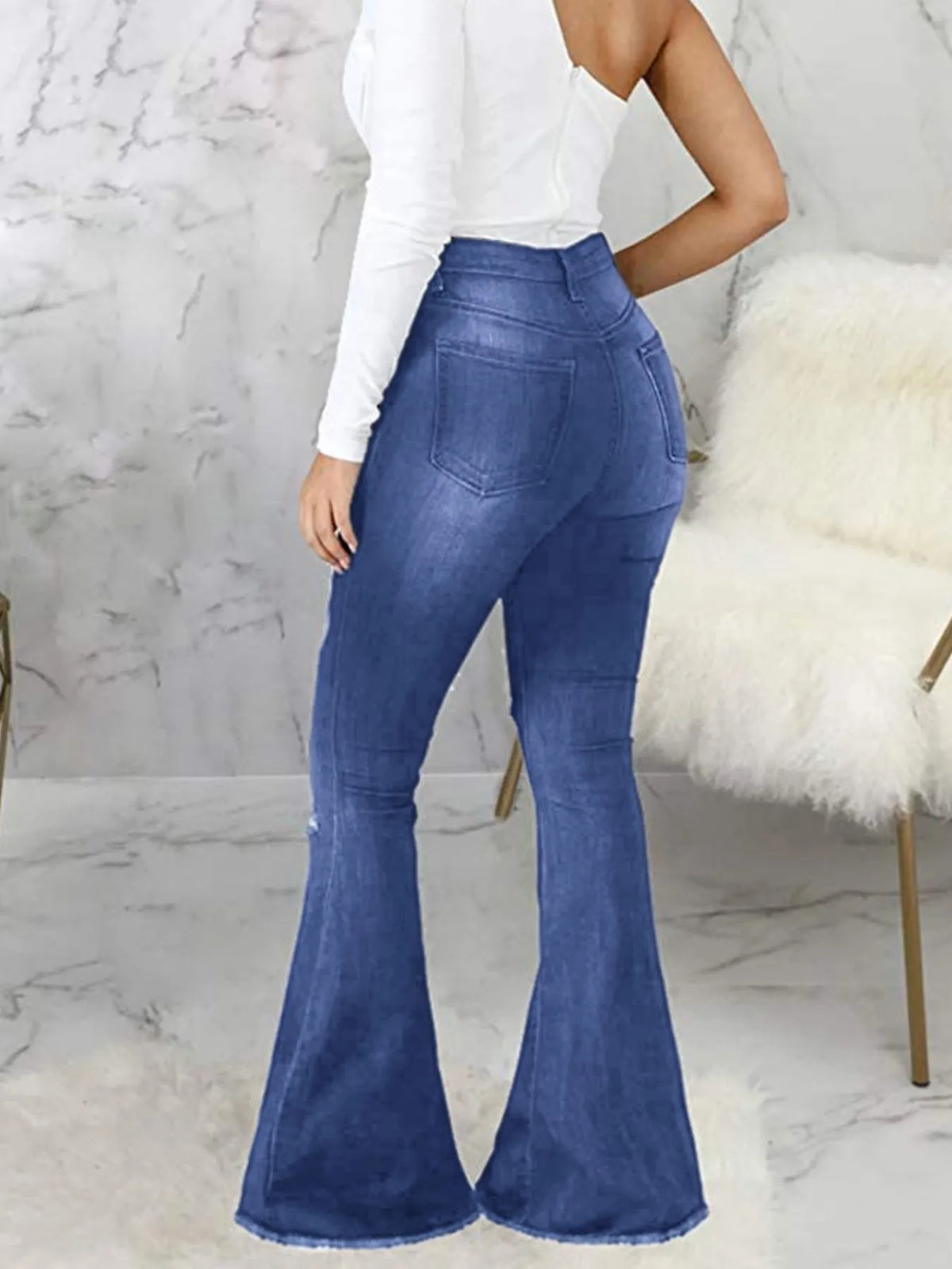Plus Size Distressed Raw Hem Flare Jeans, view 11