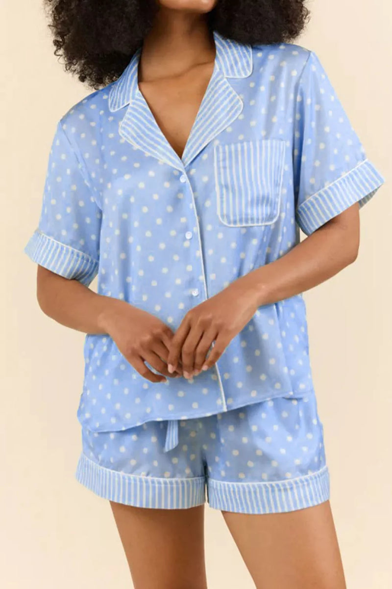 Dotted print short pajama two piece set front view