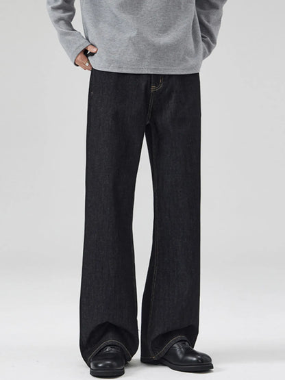 Men's Full Size Classic Washed Wide Leg Jeans Plus Size Black - Fashorio