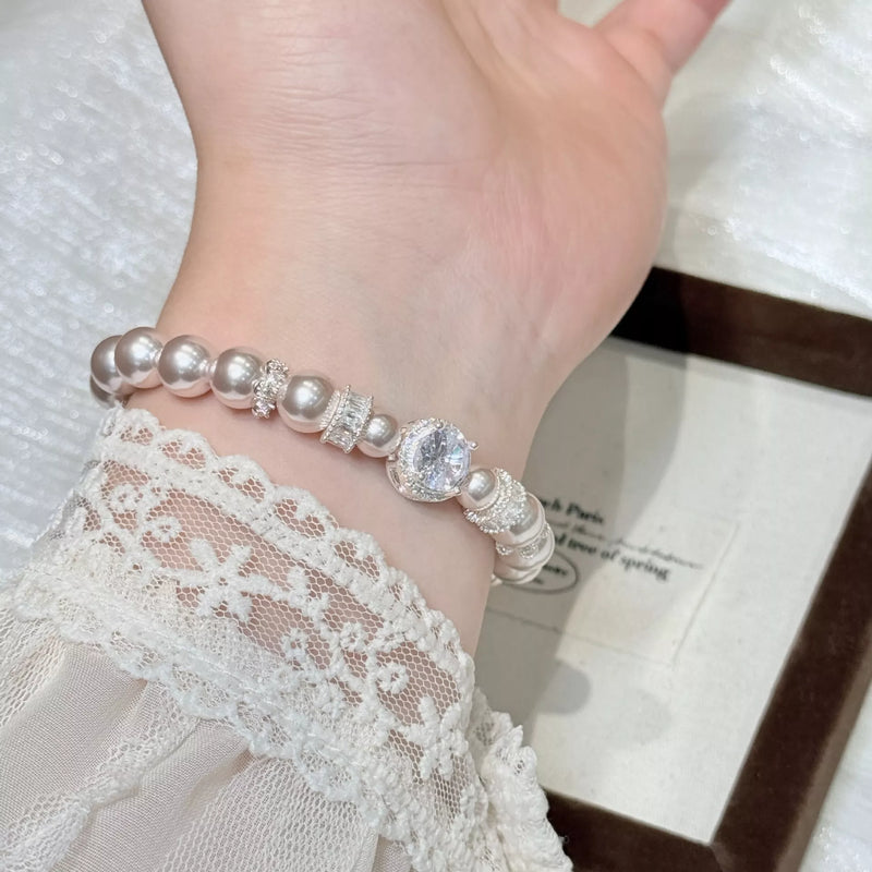 pearl and zircon chain bracelet front view
