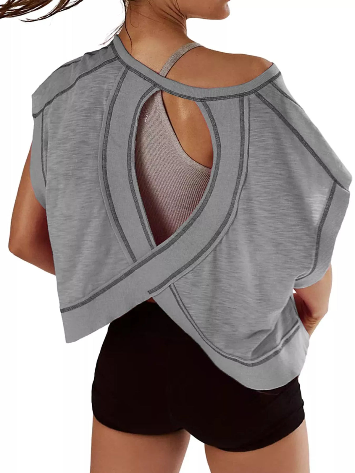 White cutout crisscross back short sleeve t shirt styled view