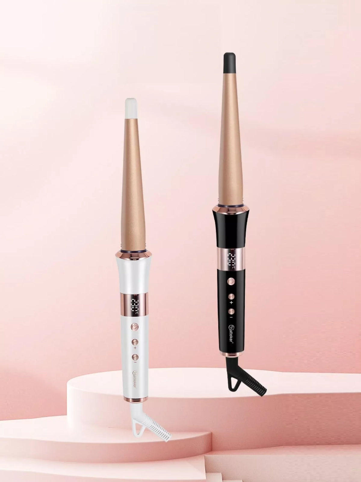 Fast heating curling iron side view