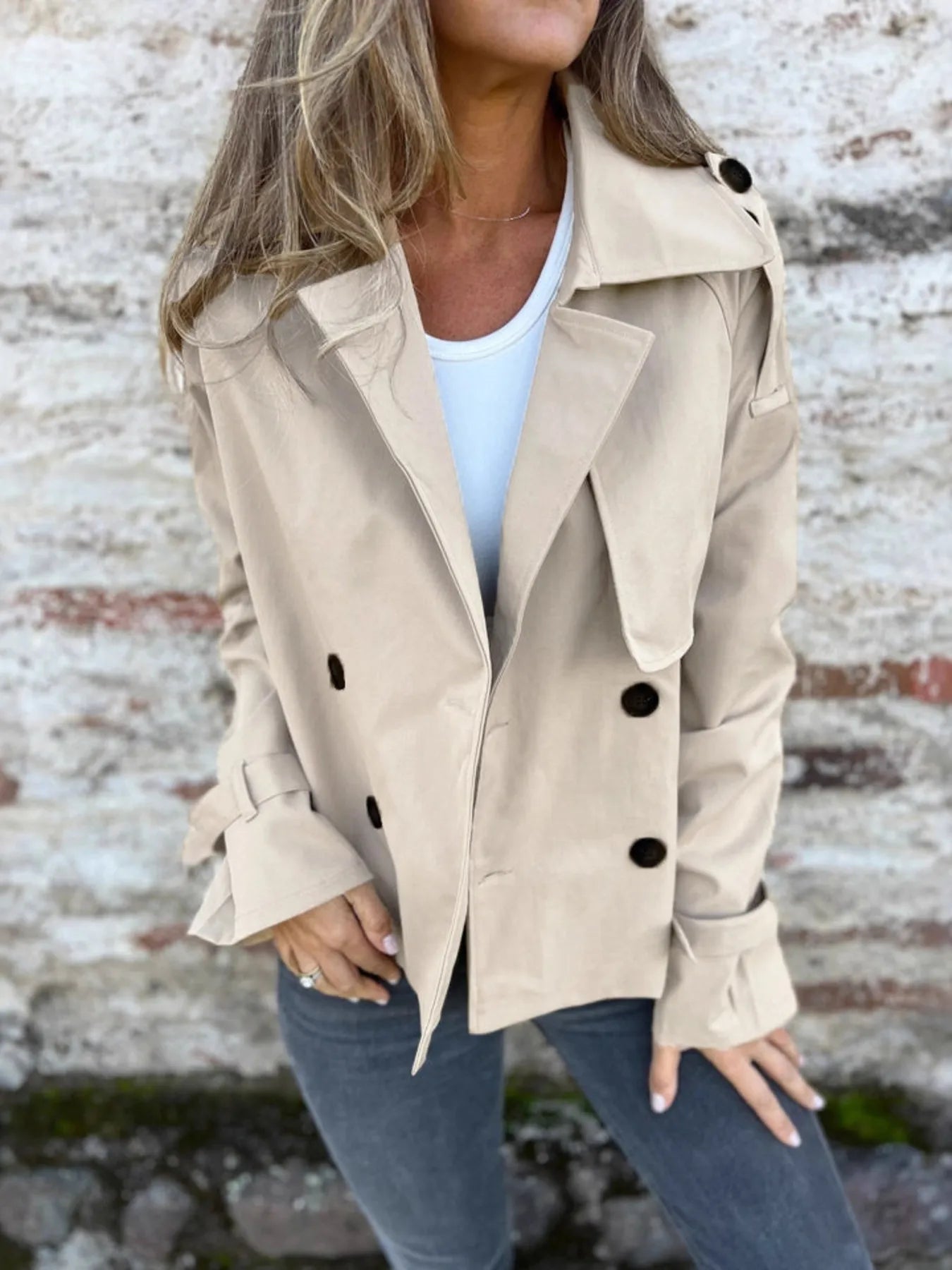 Full Size Long Sleeve Button Up Trench Coat Plus Size - Fashorio