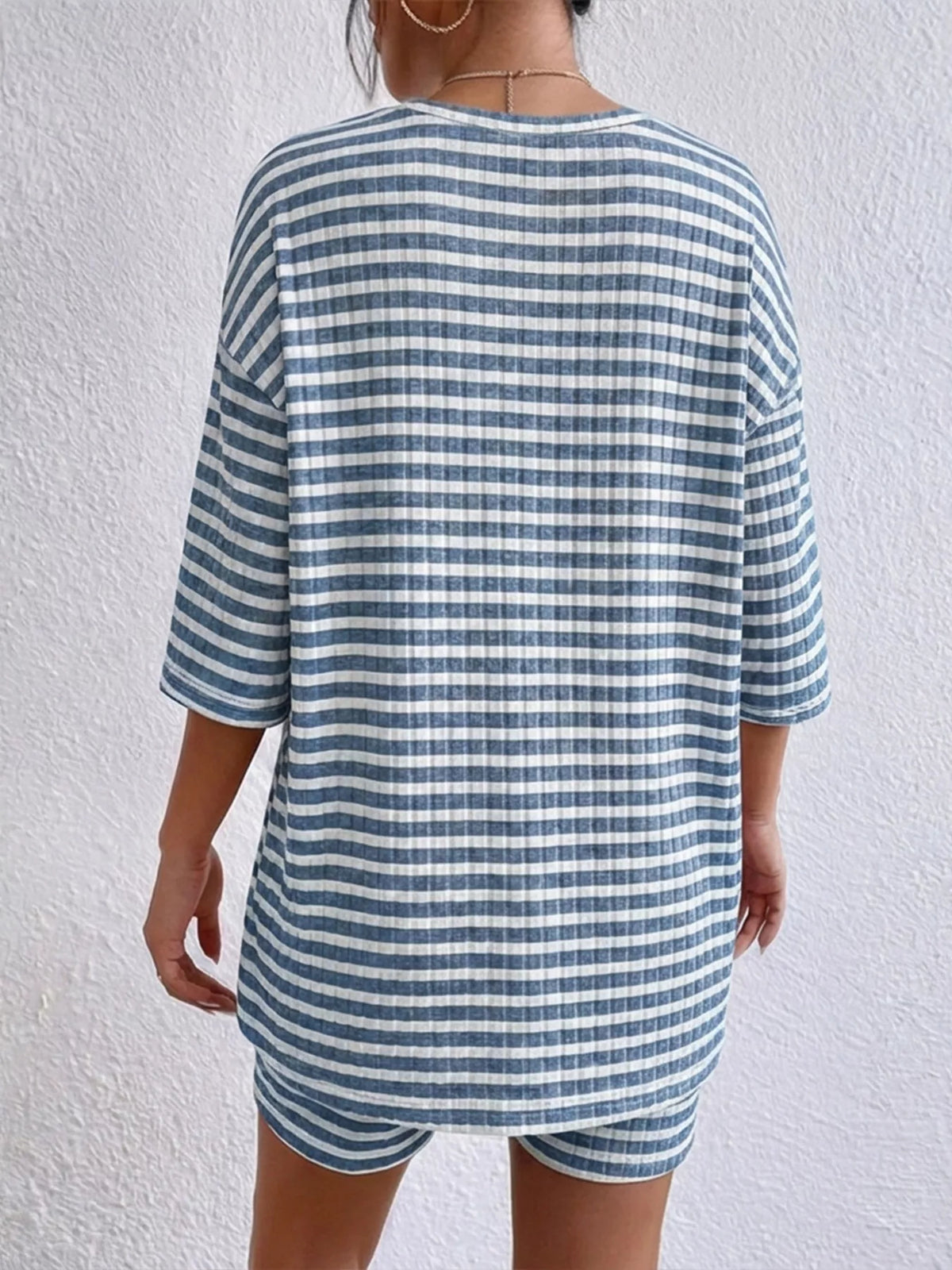 Striped Round Neck Top and Shorts Set, view 15