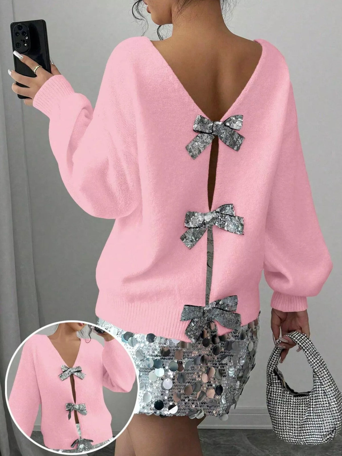 Bow decor cardigan detail