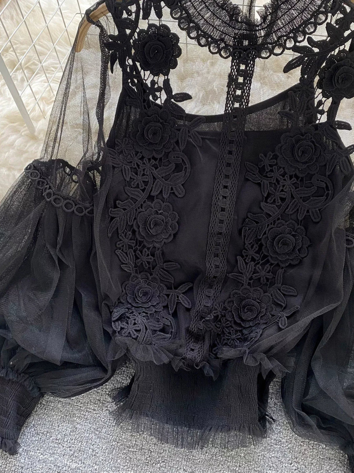Floral Lace Blouse and Cami Two Piece Set, view 7