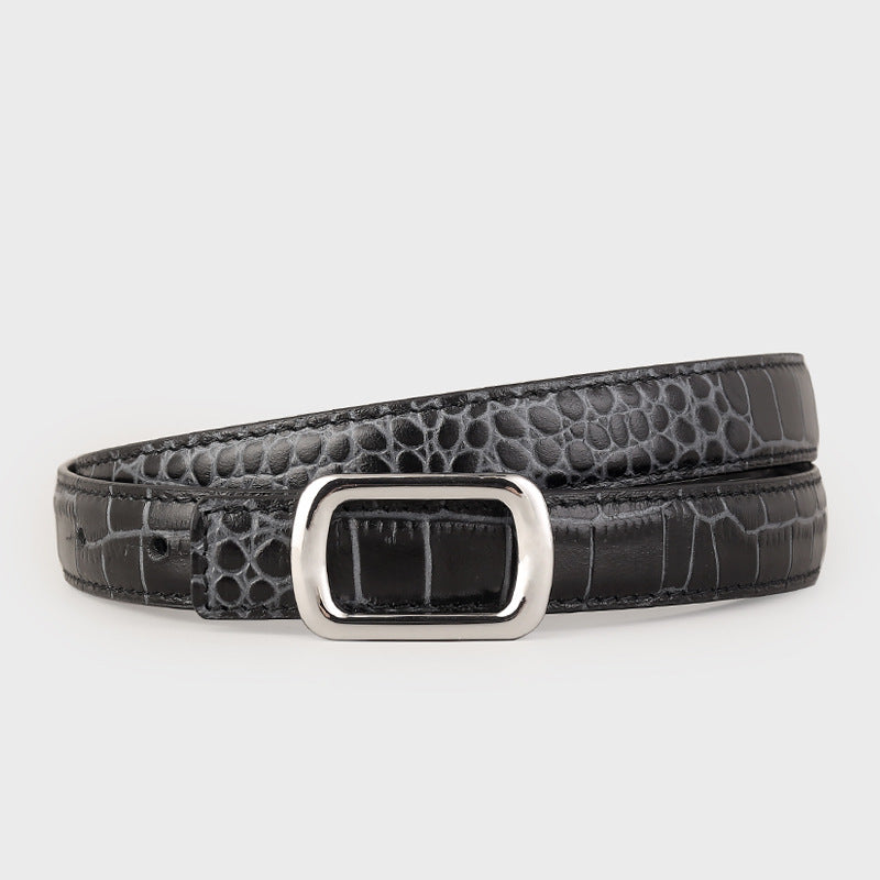 Crocodile embossed leather belt front view
