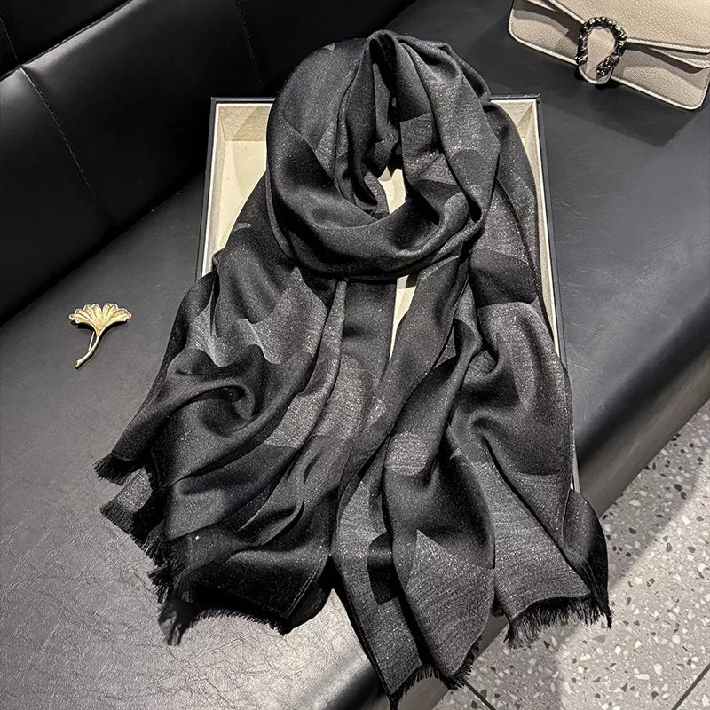 Lightweight scarf styled with a jacket