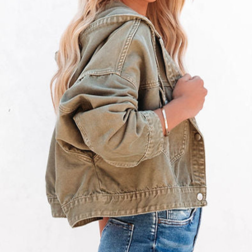 Hooded Dropped Shoulder Denim Jacket - Fashorio
