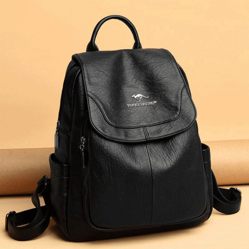 Black adjustable straps leather backpack front view