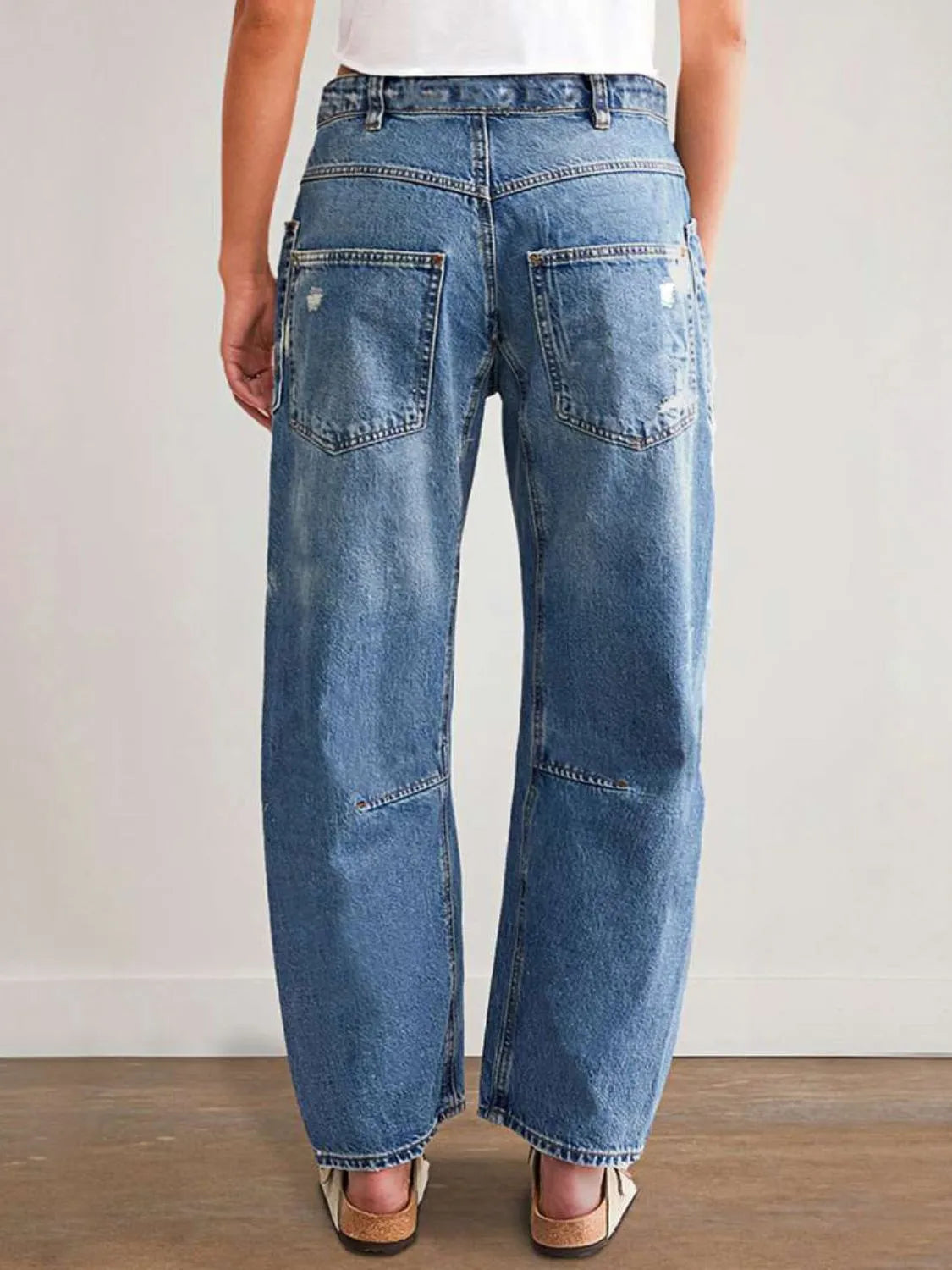 Light blue straight denim side profile