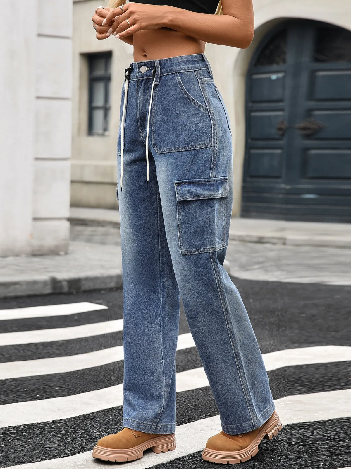 Alternate color of wide leg cargo jeans