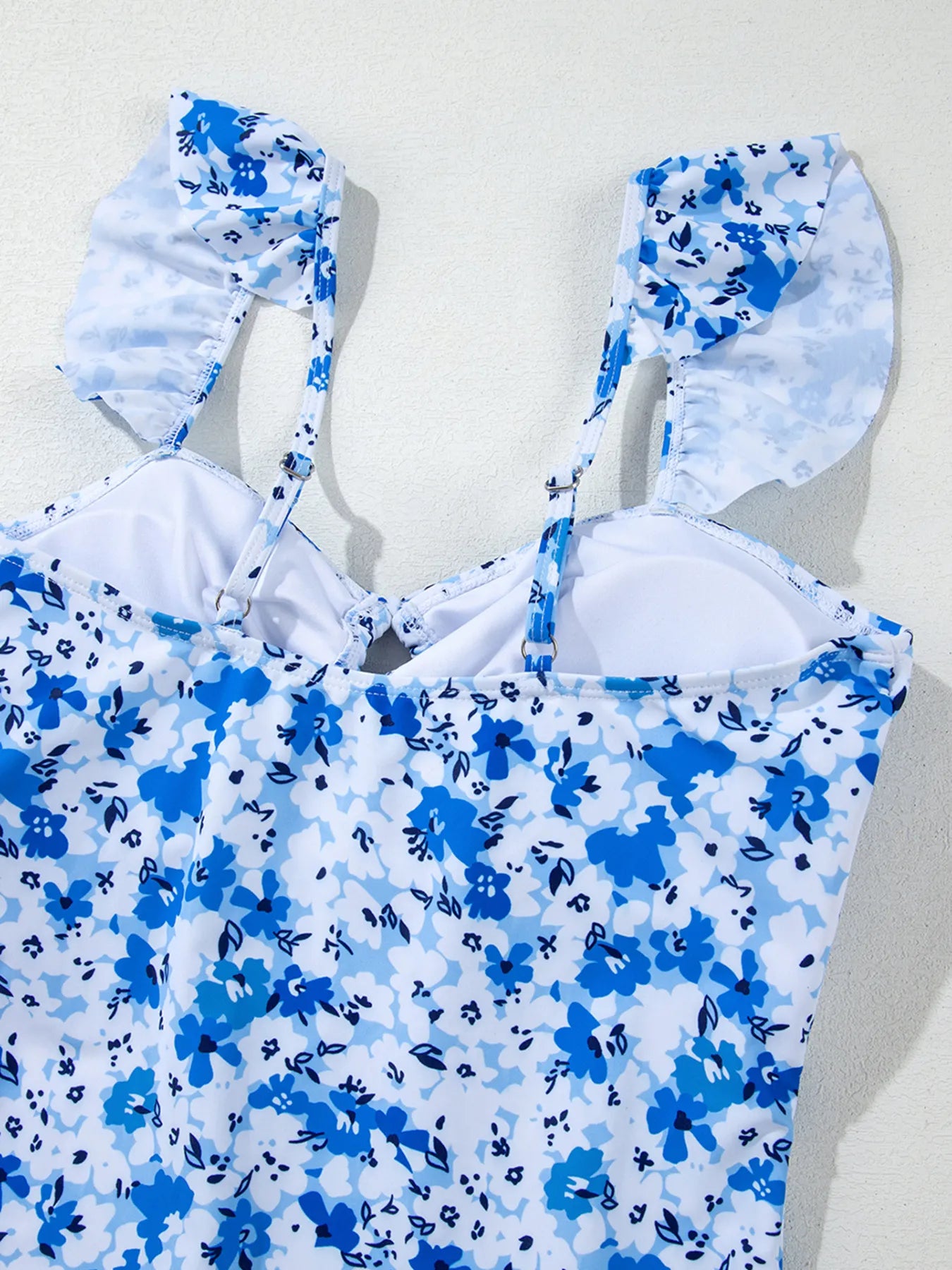 Floral Ruffled Strap Lace-up Hollow Out One Piece Swimsuit - Fashorio