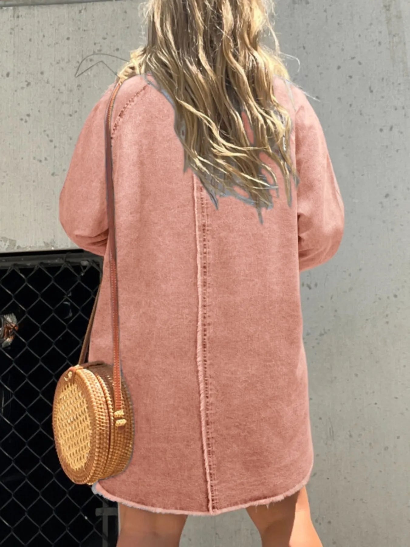 Full Size Button-Front Long Sleeve Denim Shirt Dress Plus Size - Fashorio