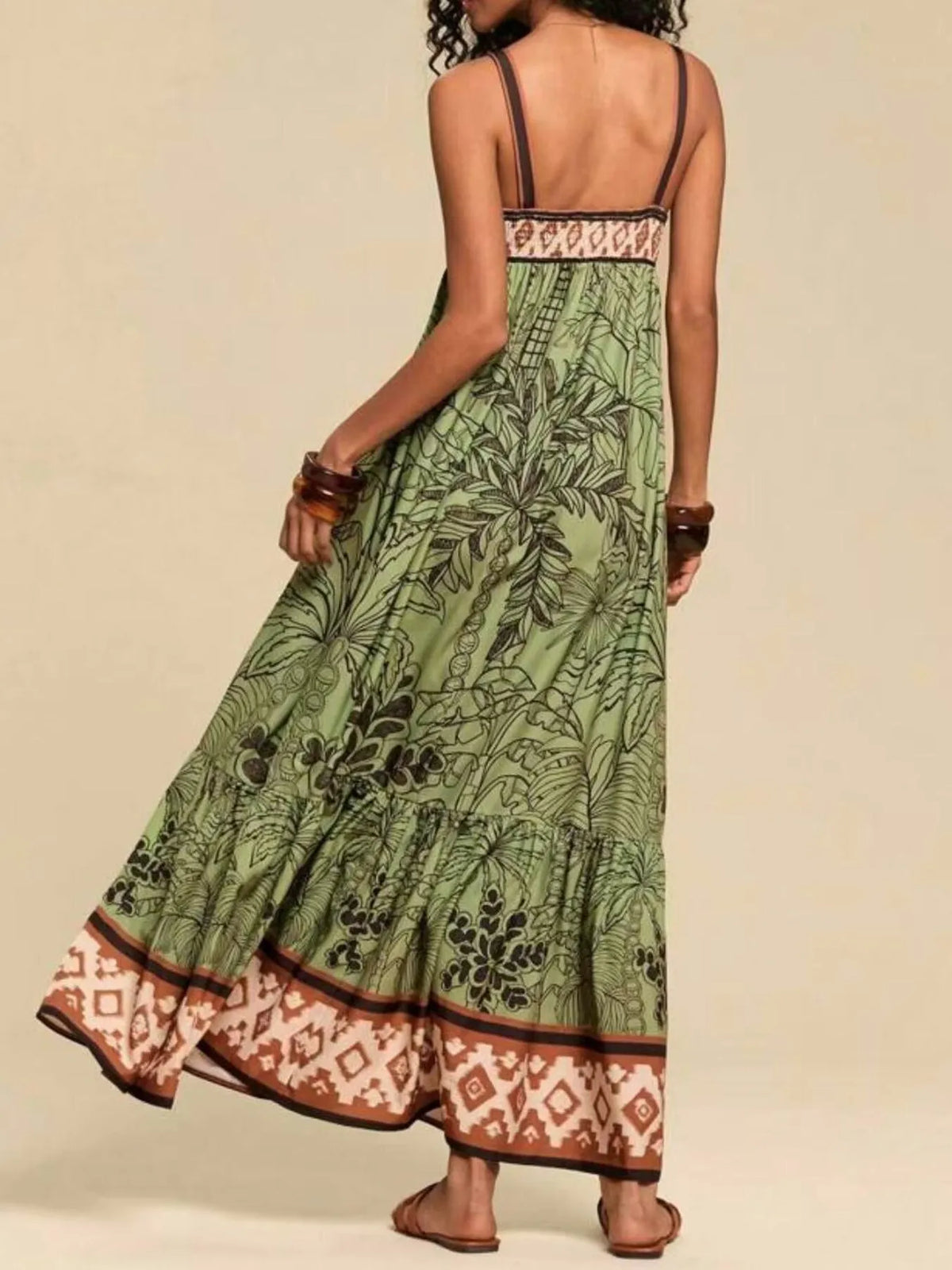 Tropical print maxi cami dress, full length styling