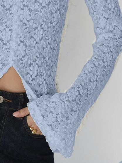 Lace V-Neck Flare Sleeve T-Shirt - Fashorio