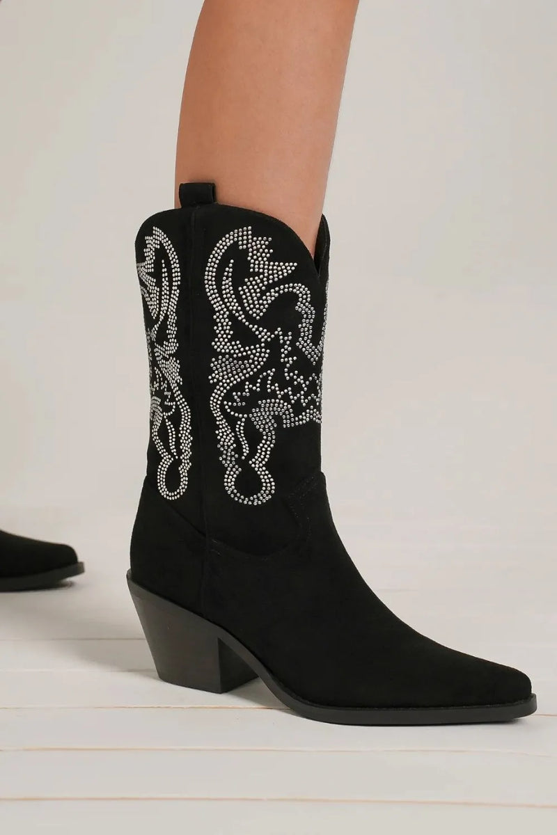 Rhinestone Detail Point Toe Boots front view