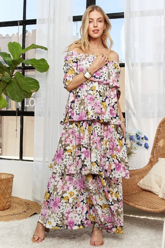Floral Off Shoulder Maxi Dress in Mauve view 9