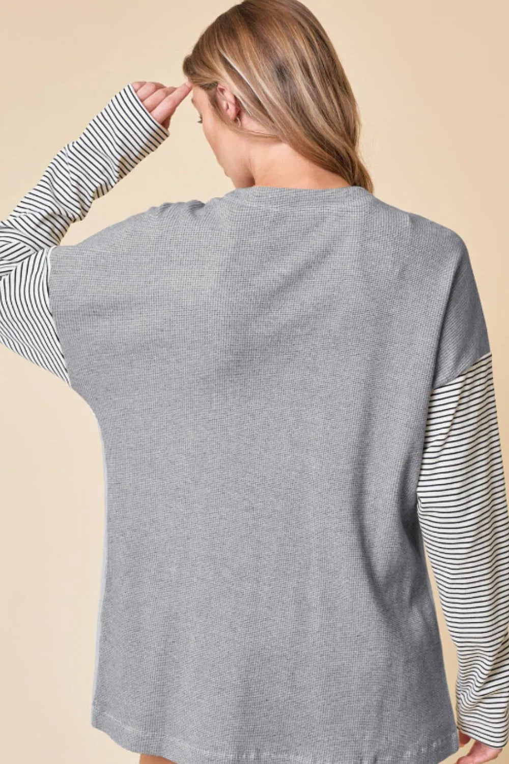 Open Front Long Sleeve Striped Cardigan with Pockets - Fashorio