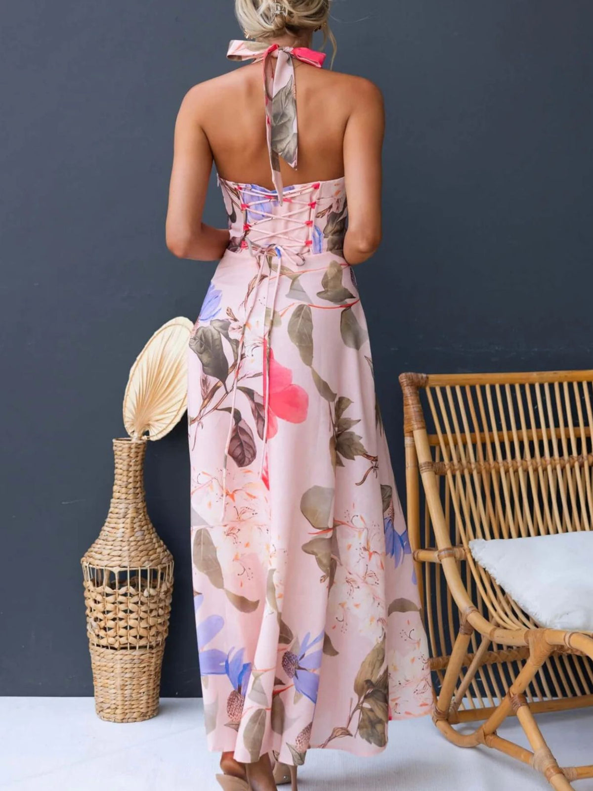 Floral halter neck maxi dress view 25