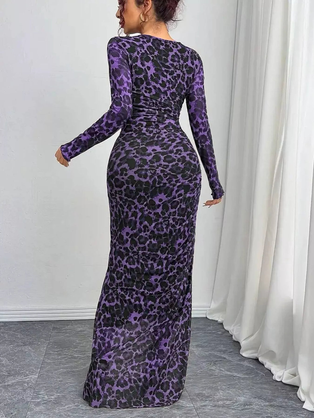 Leopard ruched bodycon maxi dress view 13