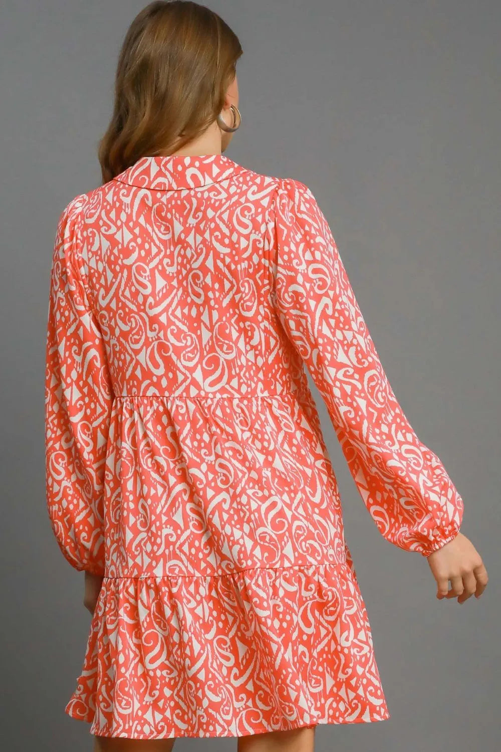 Two Tone Print Balloon Sleeve Tiered Dress side view