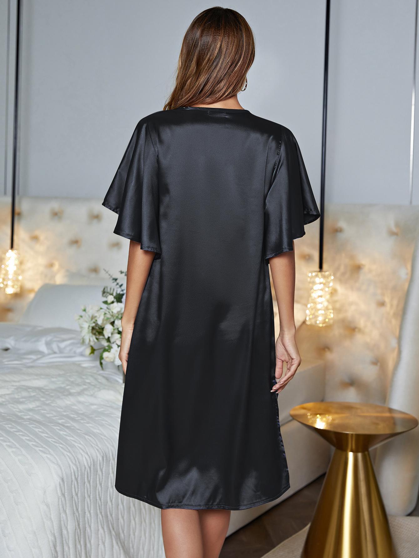 V-Neck Flutter Sleeve Night Dress - Fashorio