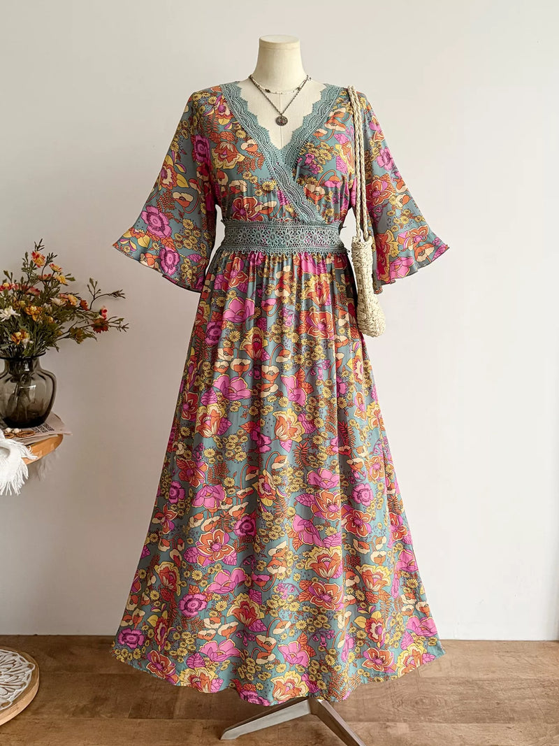Plus size floral lace surplice dress front view