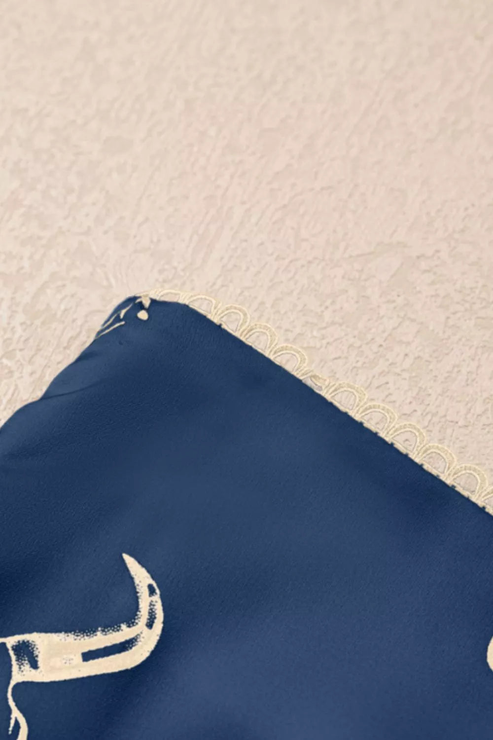 Navy western print satin maxi skirt, detail view